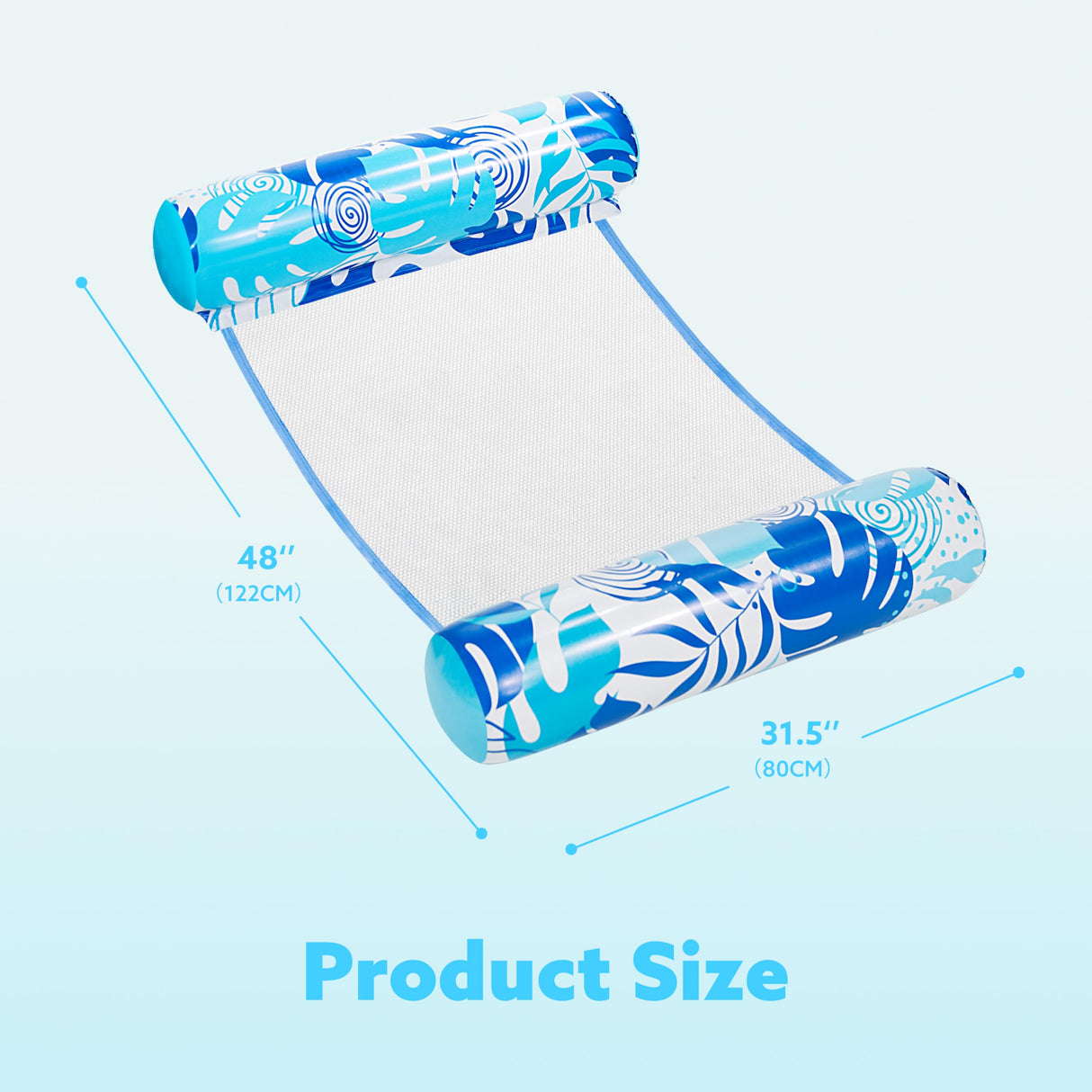 SLOOSH 2 Packs Tropical Leaves Hammock Pool Floats Adults, 4-in-1 Multi-Purpose Inflatable Pool Floats PVC Water Hammock Lounge Floaties (Blue&Green) Sloosh