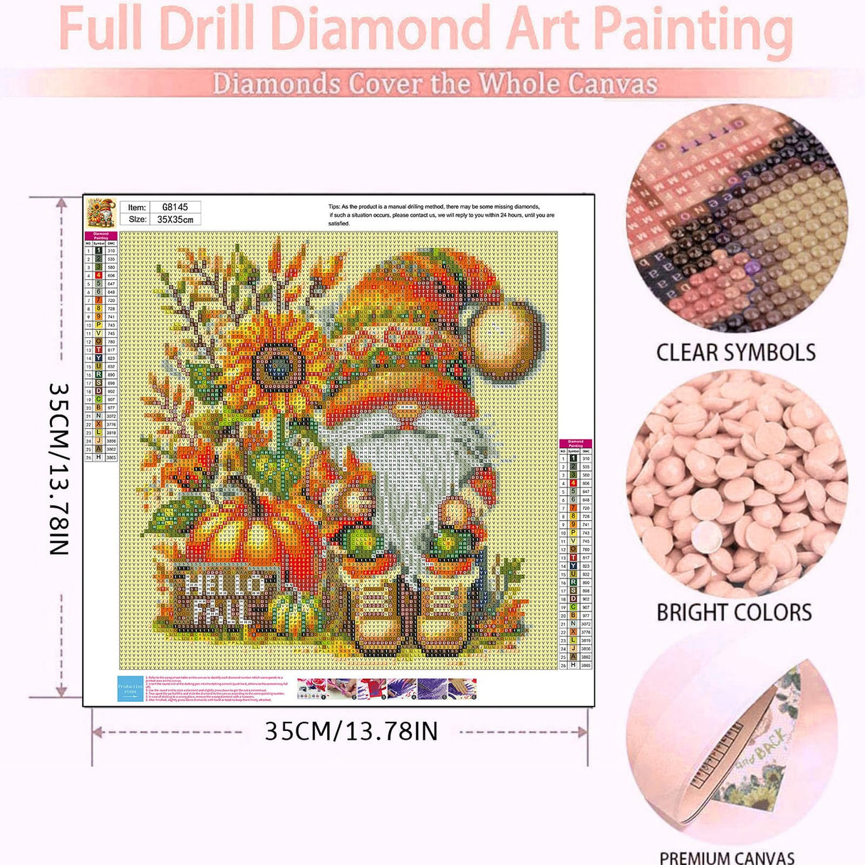 Gnome Diamond Art Kits for Adults-5D Diamond Painting Kits for Adults Beginners,Fall DIY Full Drill Diamond Painting Fall Gem Art for Gift and Home Decoration(14x14 inch) Arttoplus