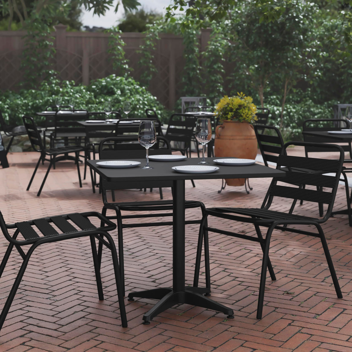 Flash Furniture Mellie 31.5'' Square Aluminum Indoor-Outdoor Table with Base, Black Flash Furniture