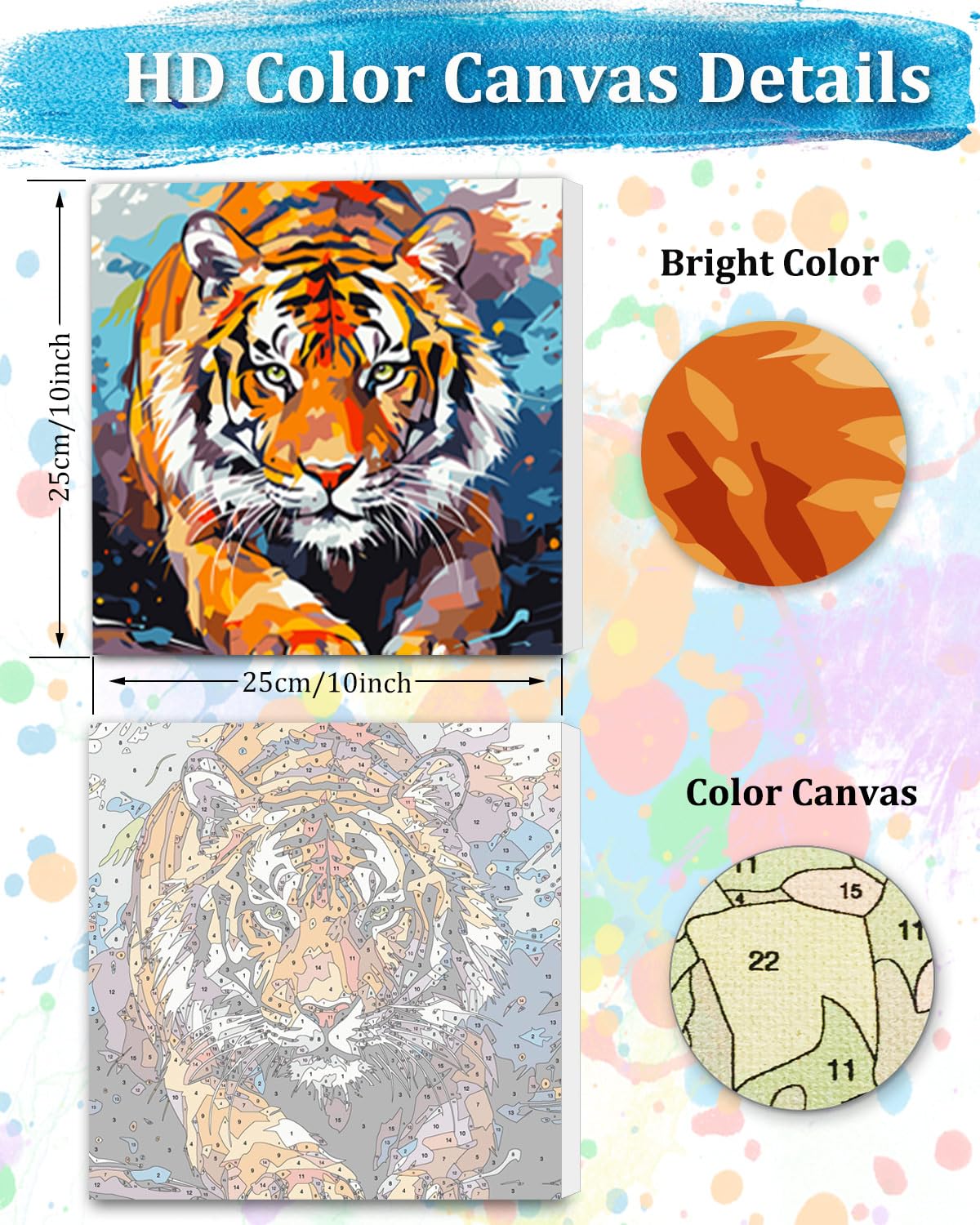 TOCARE Framed Paint by Numbers Kit for Adults, Tiger Paint by Number Framed, Adult Paint by Number Kits on Canvas Framed Tiger for Home Wall Decor (10x10 Inch, Without Easel) TOCARE