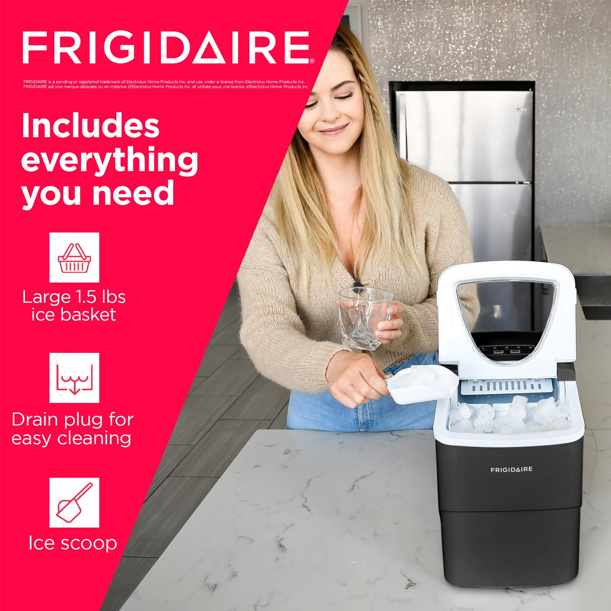 Frigidaire, 26 Lbs Portable Compact Icemaker, Ice Making Machine, Black, White, Medium Frigidaire