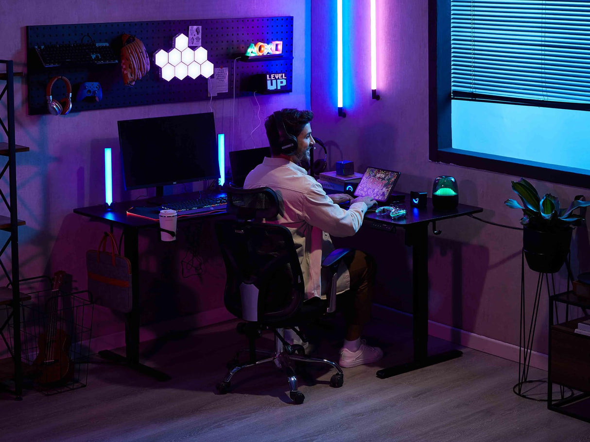 WALKINGDESK 63x55 Inches Reversible L Shaped Standing Desk, Height Adjustable With Cup Holder, Electric Corner Computer Workstation, Sit Stand up Home Office, Ergonomic Gaming, Black WALKINGDESK