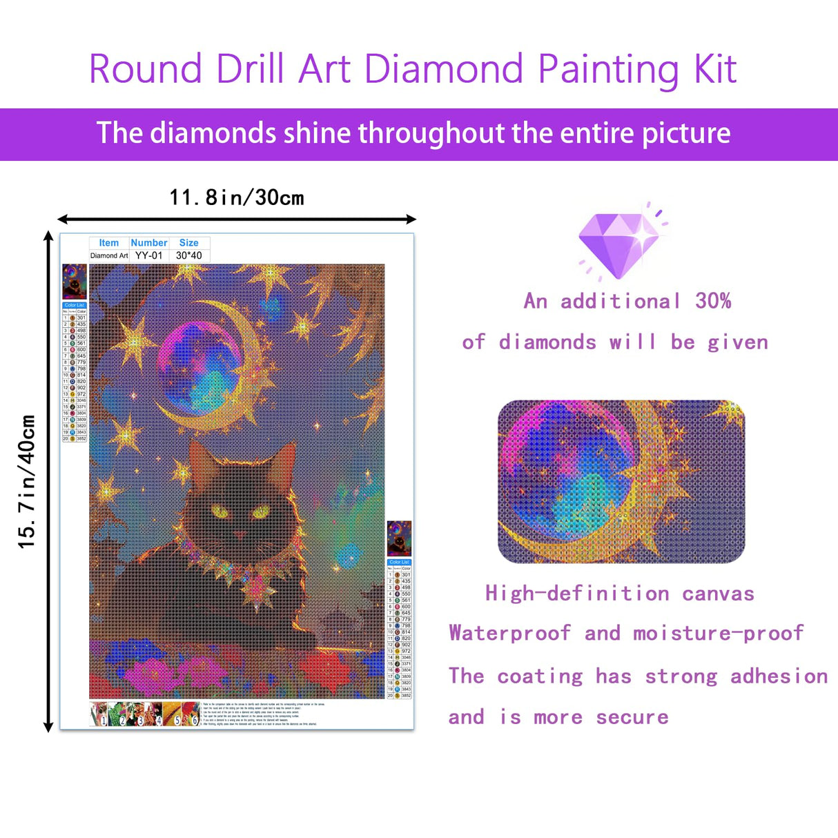 Black Cat 5D Diamond Painting Kit for Adults - Celestial Night Scene Kitten Full Drill DIY Round Gem Art Diamond Art Kits Painting Crafts Ideal for Beginners and Home Wall Decor 12X16inch PUSHPIN PAINTING