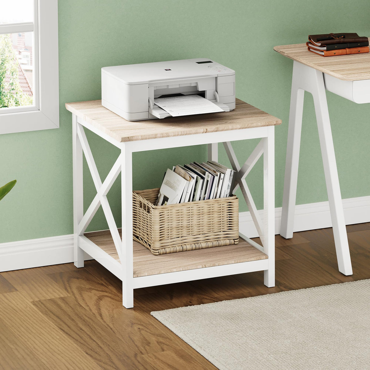 ChooChoo End Table, 24 Inch End Table with 2-Tier Storage Shelf, Side Table for Living Room, Wood Nightstand for Bedroom, Office, Oak ChooChoo