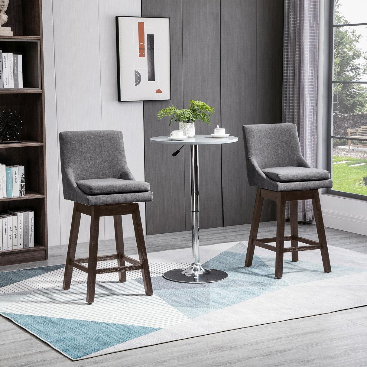 HOMCOM Bar Height Bar Stools Set of 2, Armless Upholstered Swivel Barstools Chairs with Soft Padding Cushion and Wood Legs, Dark Gray HOMCOM
