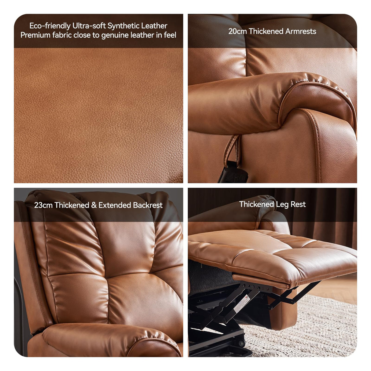 AIRSKY Power Lift Recliner Chair, Faux Leather, with Vibration Massage & Lumbar Heating, Dual Cup Holders & Side Pockets, Ideal for Elderly, Living Room, P3, Brown AIRSKY