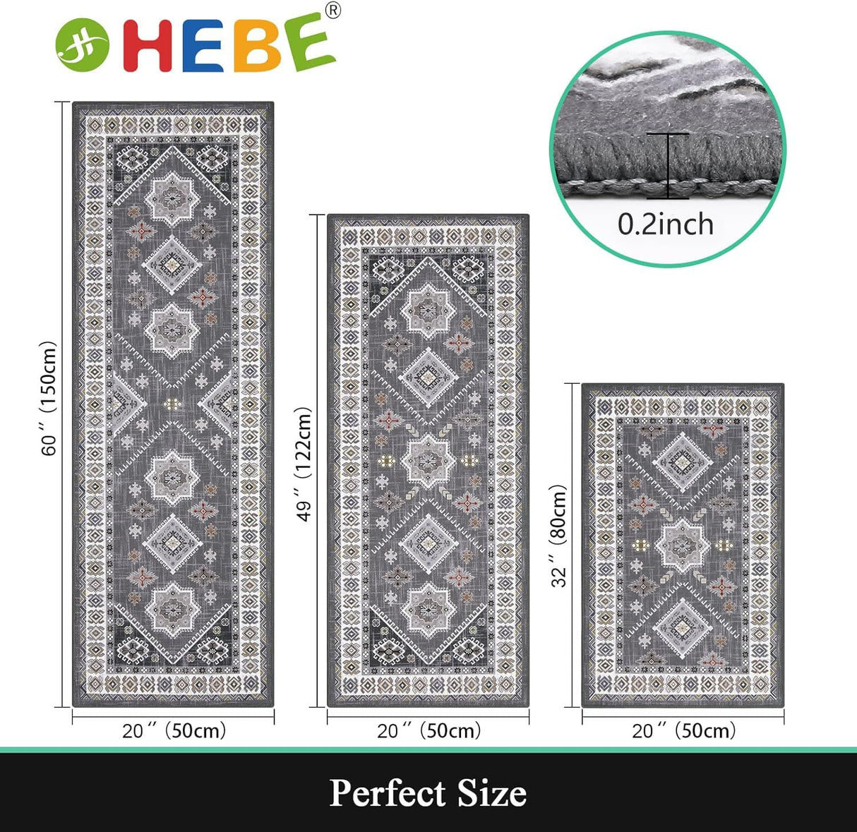 HEBE Boho Kitchen Rug Sets 3 Piece with Runner Non Slip Kitchen Rugs and Mats Washable Kitchen Mats for Floor Thick Kitchen Floor Mat Carpet Runner Rugs for Hallway Laundry Holiday Decor HEBE RUGS