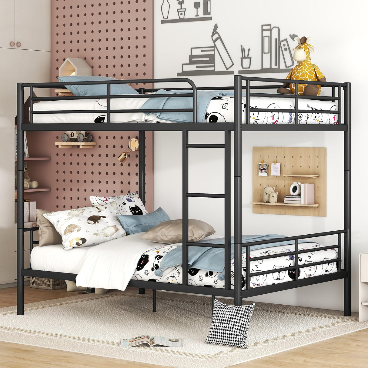 Merax Full Over Full Metal Bunk Bed with Ladder and high Guardrail, Able to Split, Storage Space, No Box Spring Needed, Noise Free, Black Merax