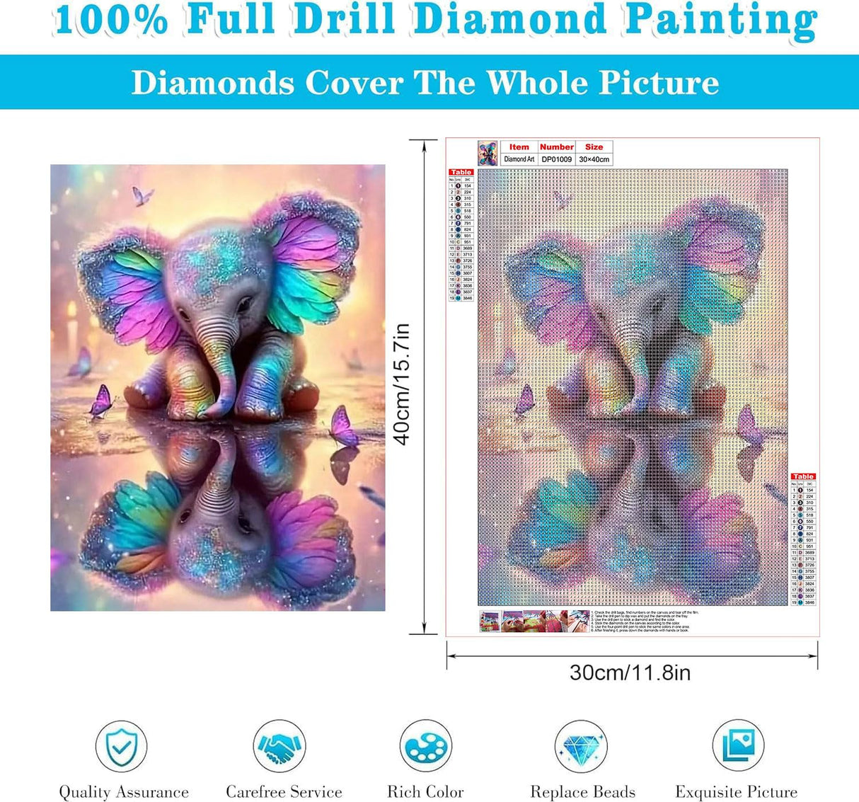 EIBEILI 5D Elephant Diamond Art Kits for Adults Beginners,DIY Butterfly Full Round Drill Diamond Painting Kits,Diamonds Dot Gem Art Crystal Easy Home Wall Decor 12x16inch EIBEILI