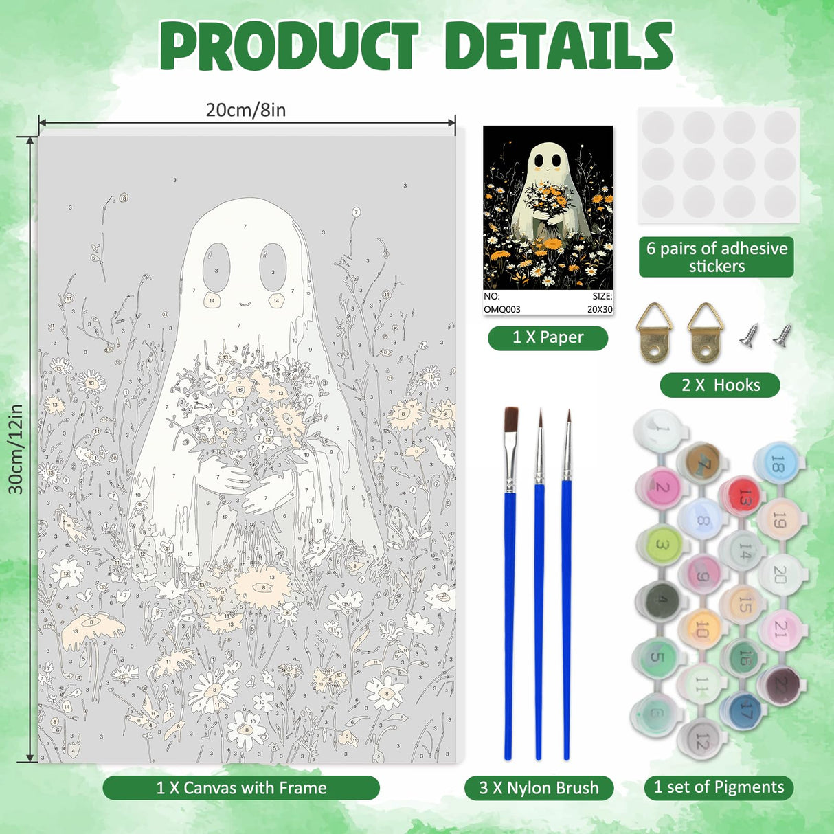 DOMROM Framed Paint by Numbers Kit for Adults Beginners with Wooden Easel, Halloween Ghost Paint by Number Kit on Canvas, DIY Oil Painting Kits for Home Wall Decor Gift 8x12in DOMROM