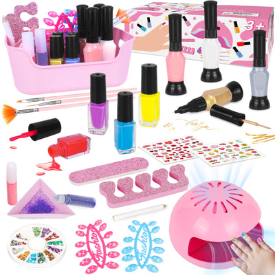 EULRGAUS Kids Nail Polish Set for Girls, 27PCS Nail Art Kit with Nail Dryer, Non Toxic Nail Polish kit and Fake Nails for Kids, Girl Toys Age 6-8, Halloween Christmas Birthday Gifts for Girls 8-12