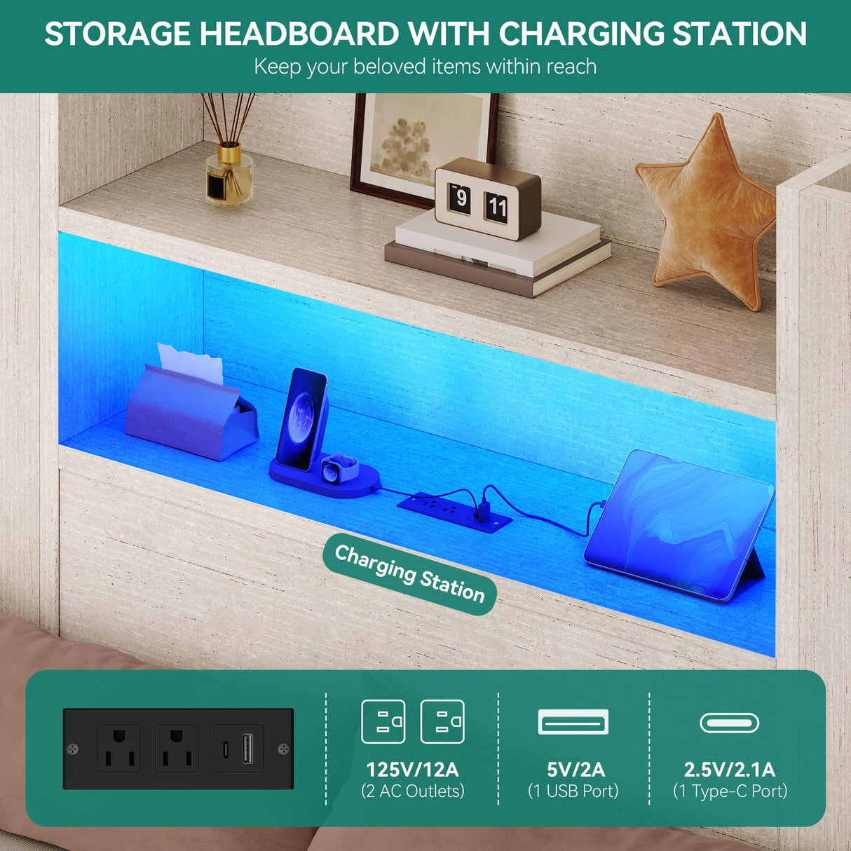 YITAHOME Bed with Trundle, Twin Size Bed Frame with Bookcase Daybed Storage Headboard and Charging Station, RGB LED Lights Bed with Wooden Support for Bedroom, No Box Spring Needed, Noise Free, White YITAHOME