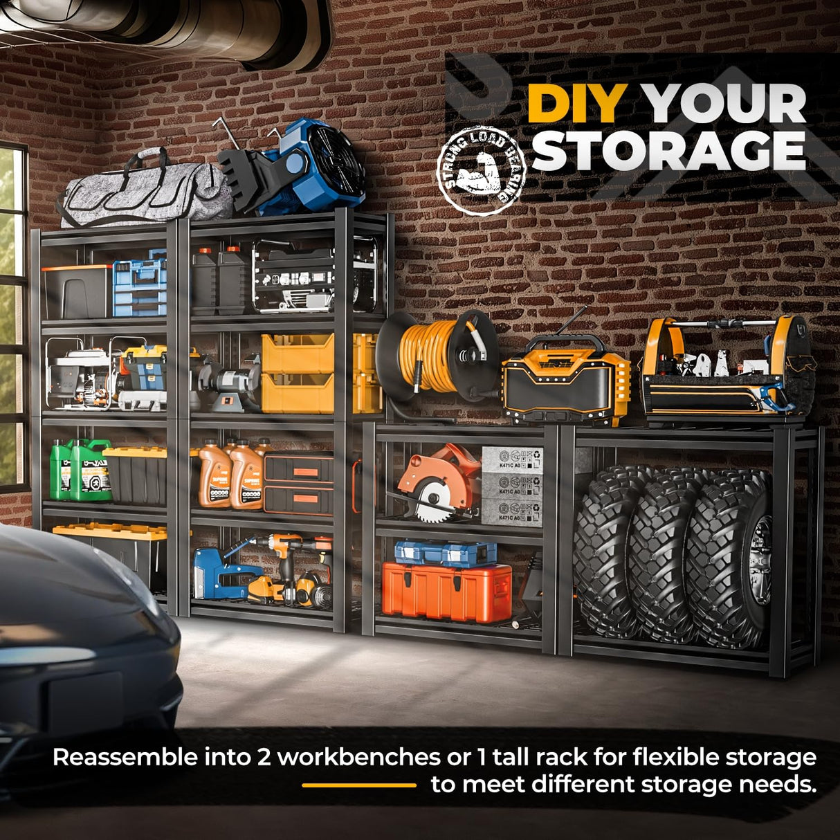 Auto Dynasty 5-Tier Storage Shelves, 72" H Heavy Duty(3000LBS Capacity) Adjustable Garage Shelving, Metal Storage Utility Rack Shelf Unit for Pantry Kitchen Warehouse, 72" H x 35" W x 16" D, Black Auto Dynasty