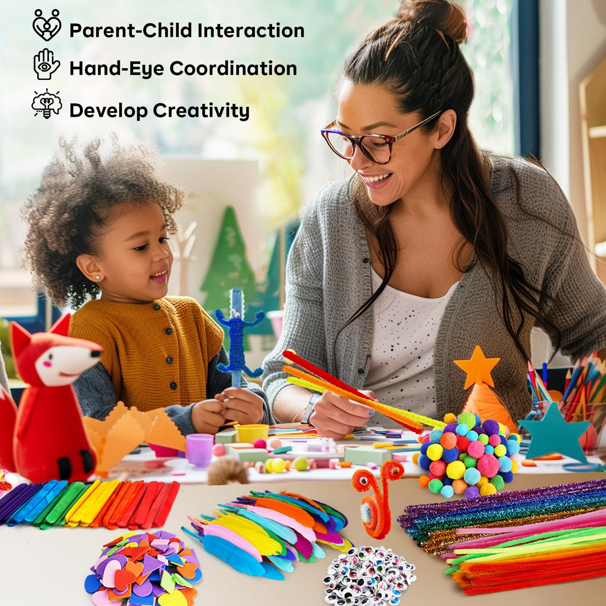 FunzBo 2000Pcs+ Arts & Crafts Supplies Kits for Kids,St Patricks Day DIY Craft Supplies for Toddlers DIY Art Supply Tools Set Include Pipe Cleaners,Pom Poms and Feather,Easter Crafts for kids Ages 4-8 FUNZBO