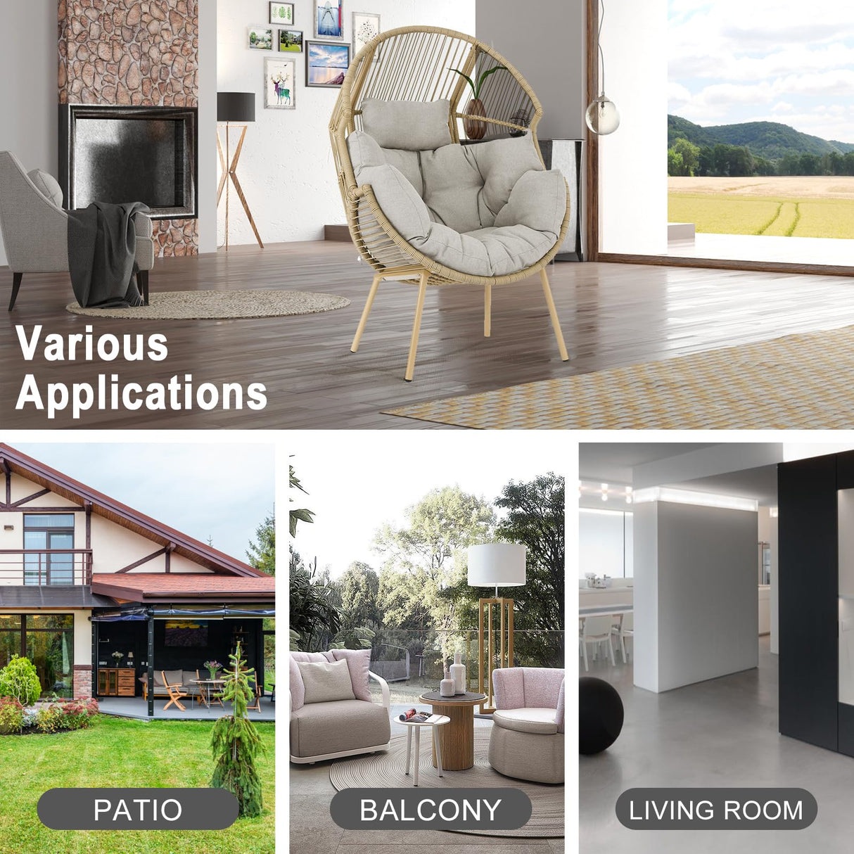 Egg Chair Outdoor Basket Chairs - Wicker Patio Cuddle Chair with Cushions Rattan Tear Drop Egg Chair for Indoor Bedroom Outside Porch Deck Backyard Garden(Yellow/Beige) Pugire