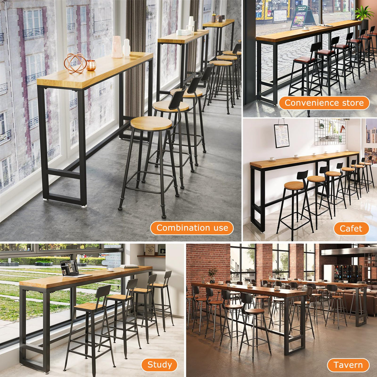 TKKUPLG Farmhouse Bar Table, 2" Thick Pine Wood Rustic Industrial Pub Table, Rectangular Counter Height Dining Table for Kitchen, Small Space, Coffee Shop TKKUPLG