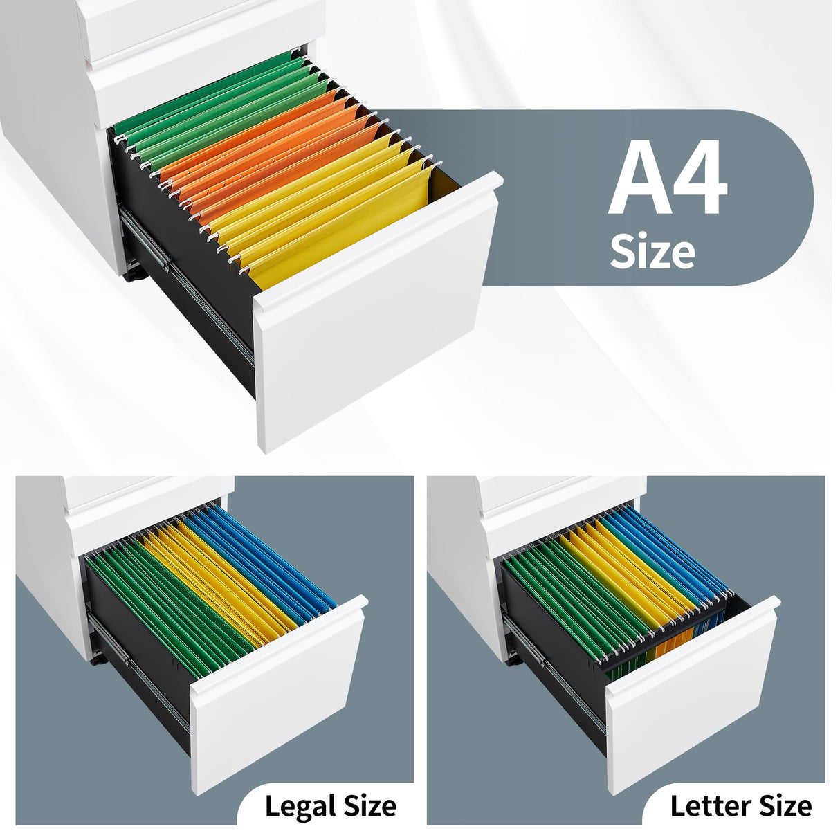 Approgreent Mobile File Cabinet for Home Office, Lockable 3 Drawer Filing Cabinet with Wheels for A4-Size/Letter-Size/Legal-Size, Fully Assembled Except Casters, White Approgreent