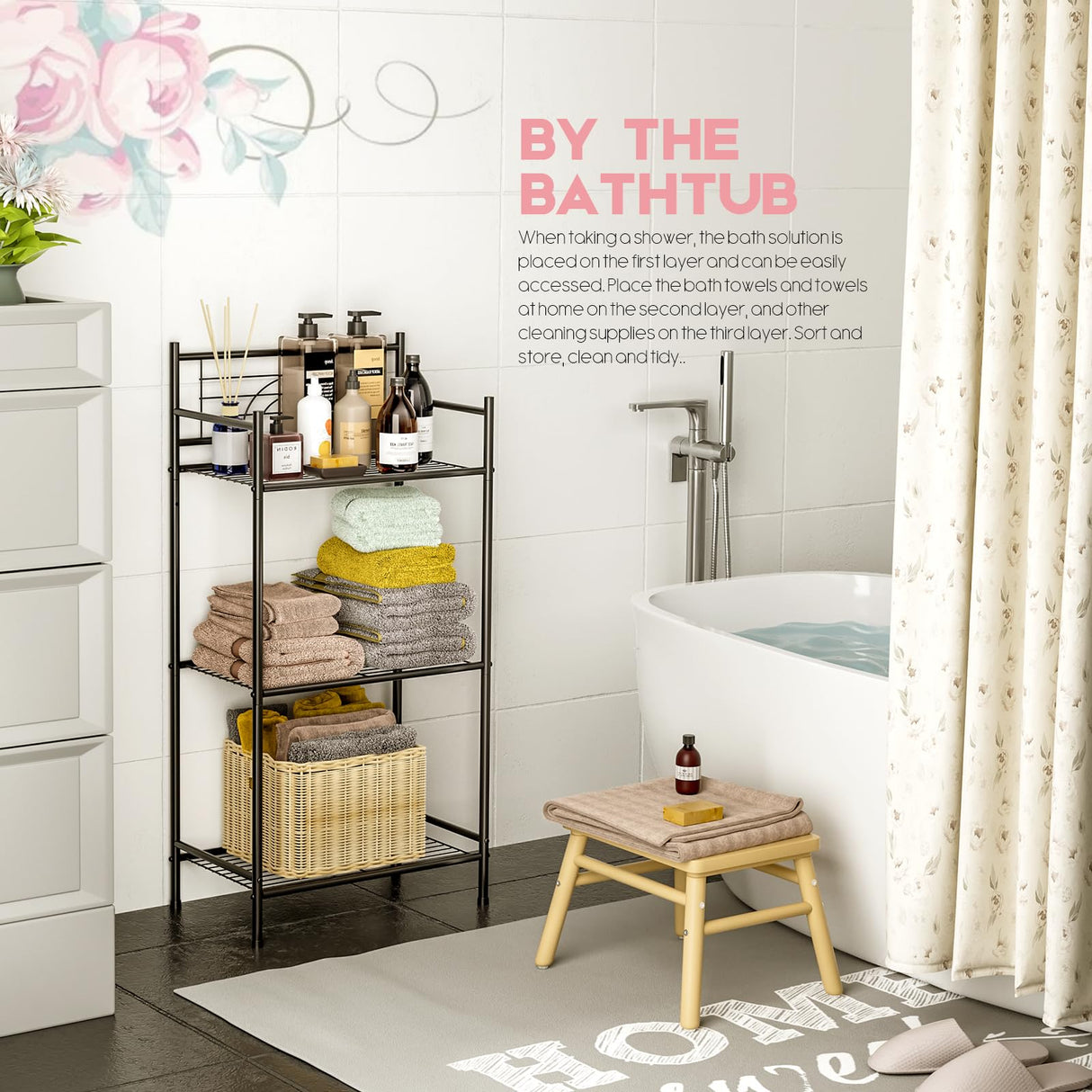 LEEDA 3-Tier Freestanding Multipurpose Storage Shelves Heavy Duty Metal Shelving Unit, Display Plants Flowers Bath Essentials, for Kitchen Bathroom Office, Black Leeda Made