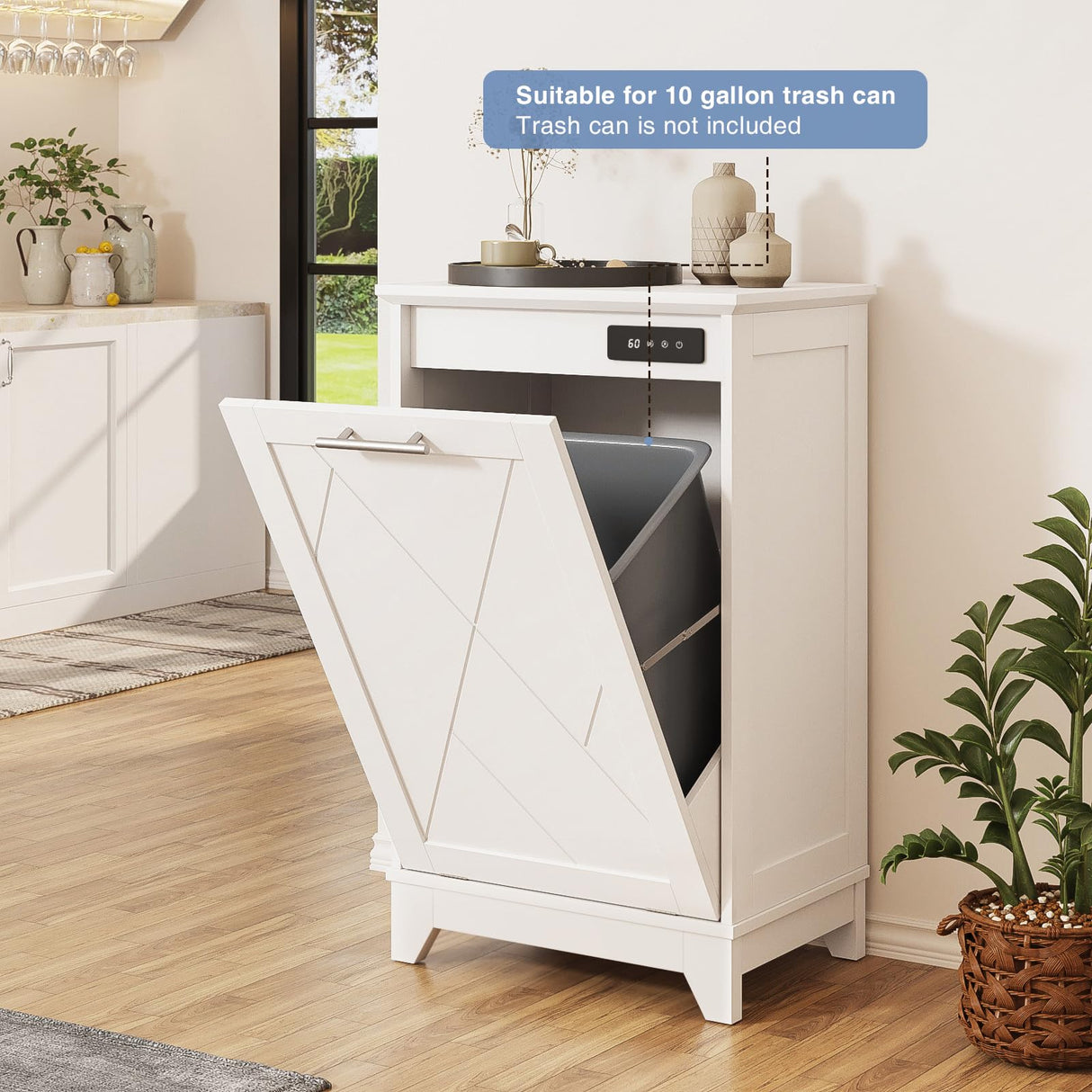 FiveWillowise Tilt Out Trash Cabinet, Kitchen Trash Can Cabinet w/Negative ion and deodorizing Function, Dog Proof 20 Gallon Garbage Can Cabinet for Kitchen, Bathroom, Living Room, White FiveWillowise