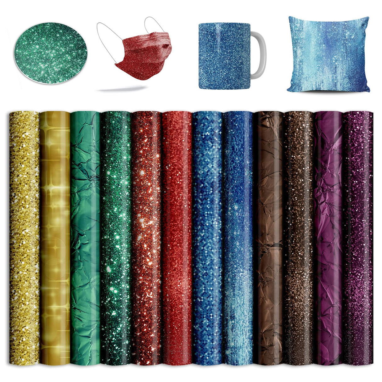 Transfer Sheets-Glitter-Sublimation Paper forBlank T-Shirts Cup Coasters Mug,12pcs/Set, 12"x12" Gold Green Blue Purple Brown Lucky Goddness