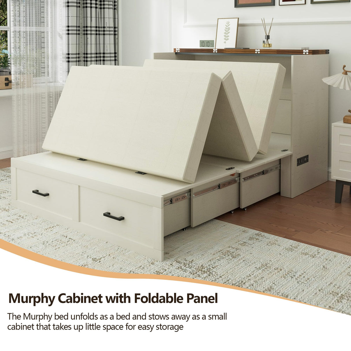 UYIHOME Murphy Bed, Murphy Beds Queen, Murphy Bed Cabinet with Large Storage, Queen Size Bed Frame with Storage for Bedroom, Living Room, Guest Bedroom,Home Office (Queen Size) UYIHOME