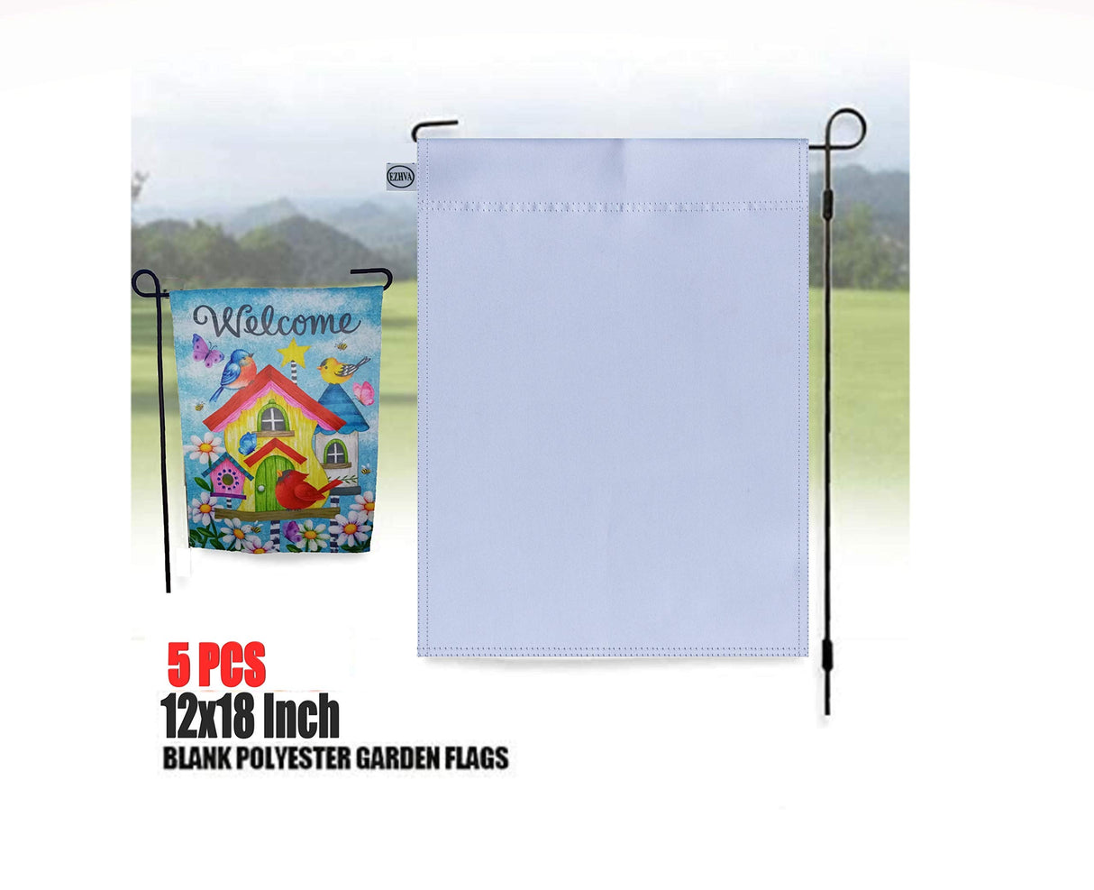EZHVA 5 pcs 12x18Inch Double-Sided Solid Sublimation Blank Polyester Flags DIY for Garden and Yard Blank Canvas Banner for Vinyl and Ink Sublimation Blanks 300D Polyester 3-Layer Weave Strands EZHVA