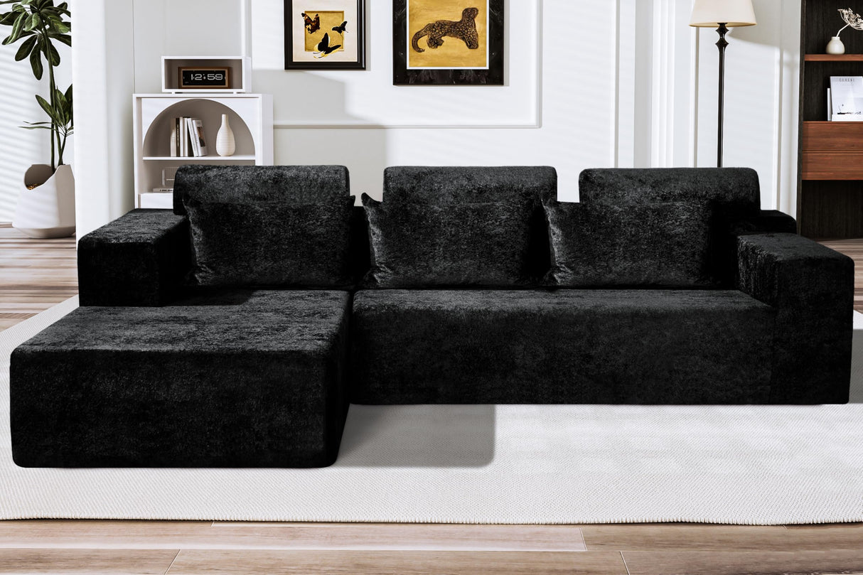 HABUTWAY 105" L-Shape Modular Sectional Sofa Couch for Living Room,No Assembly Required,Modular Comfy Sofa with Deep Seat for Living Room Bedroom,Luxury Distressed Velvet(Left,Black) HABUTWAY