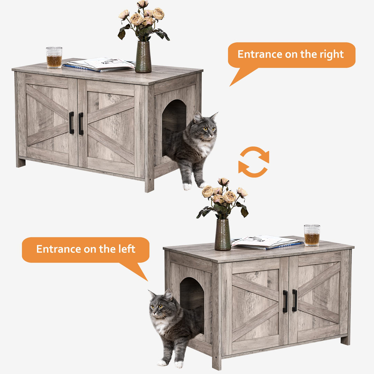 Homhedy Cat Litter Box Enclosure,Litter Box Furniture Hidden with Barn Door,Wooden Cat Washroom Furniture,Cat House,Fit Most of Litter Box, Greige Homhedy