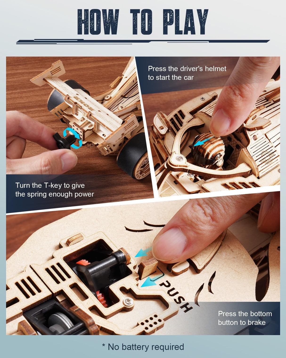 ROKR 3D Wooden Puzzle 1:18 Scale Formula Racing Cars for Adults, 5 Hour Build, Wind up Toys Model Car Kits for Adults to Build, Ideal Gift for Boys and Men ROKR