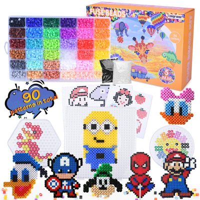 Longruner 10000, 36 Colors Fuse Beads Kit 5mm DIY Art Craft Toys for Kids with 4 Pegboards, 60 30 Pattern Paper| B, 10000pcs
