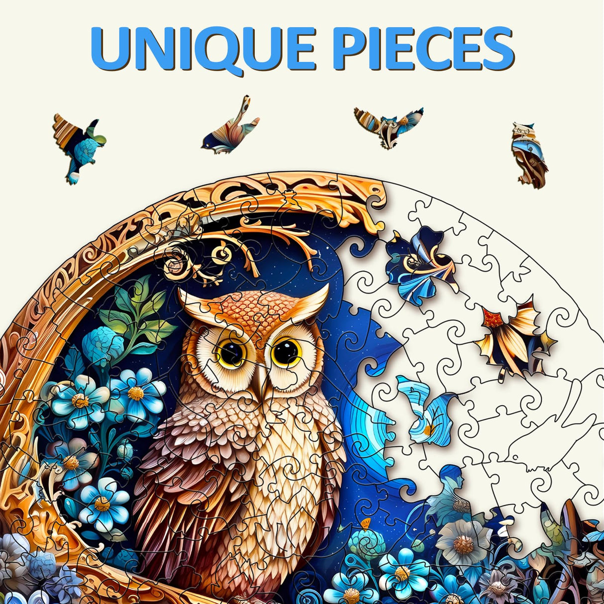 masseruon Wooden Puzzles for Adults-Moonlight Owl, Unique Shaped Jigsaw Puzzles for Adult(M, 190pieces, 11.4x11.4in), Beautiful Animal Shaped Wood Puzzles, Christmas Family Game Birthday Gift masseruon