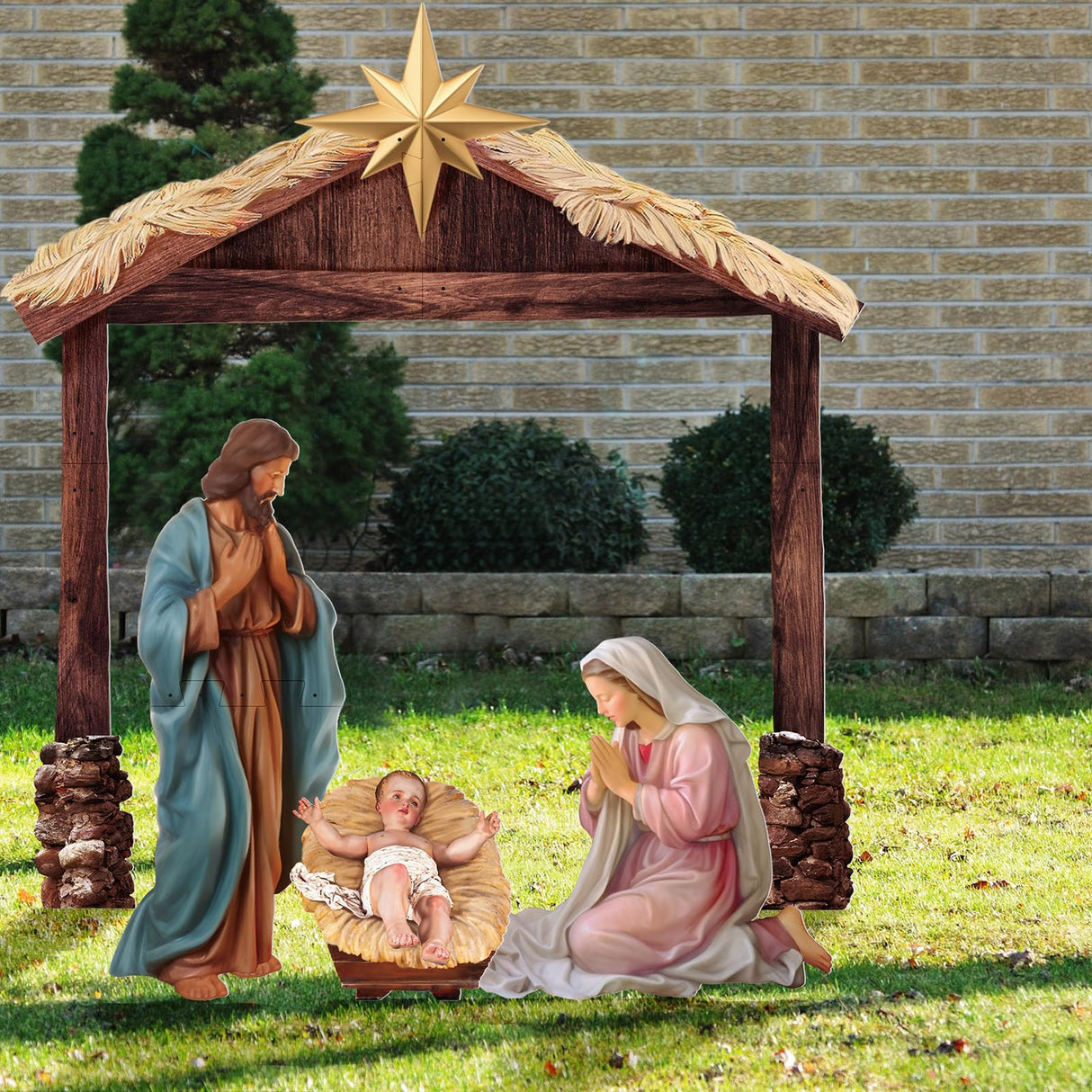 Cinnvoice Large Christmas Nativity Scene Holy Family Outdoor Yard Decoration Weatherproof PVC Christian Outside Decor Sets for Front Yard and Lawn Decor(Nativity Scene) Cinnvoice