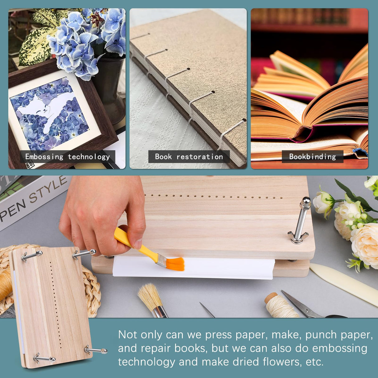 Uzecpk Book Binding Kits, Book Press Bookbinding, Book Binding Materials, Book Repair Kit with Book Cloth Bone Folder Awl Bookbinding Needles Wax Thread for Binding and Repair, 11.8 X 7.6 Inches UzecPk