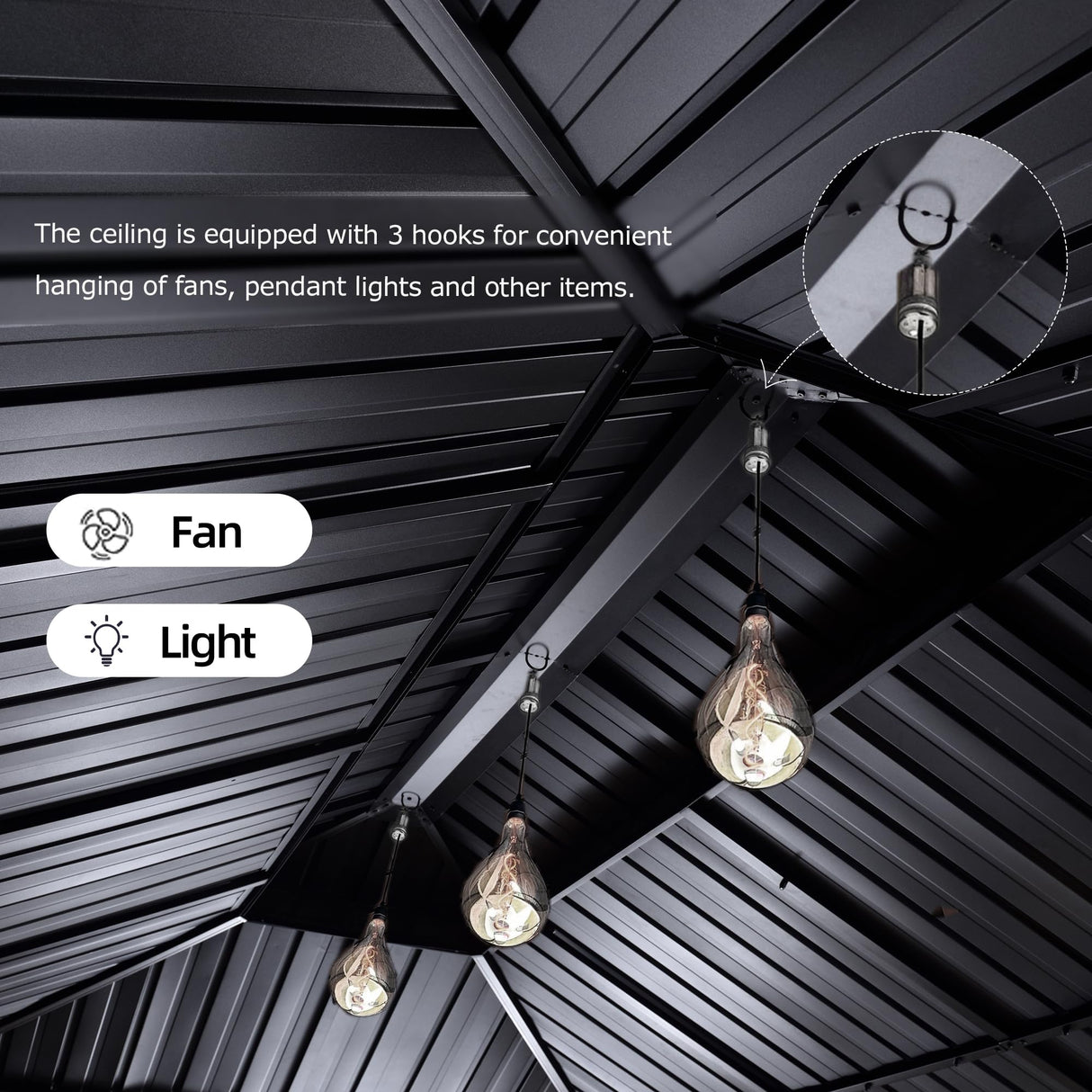 PURPLE LEAF 12' X 18' Outdoor Hardtop Gazebo for Patio Galvanized Steel Double Roof Permanent Canopy Teak Finish Coated Aluminum Frame Pavilion Gazebo with Netting PURPLE LEAF