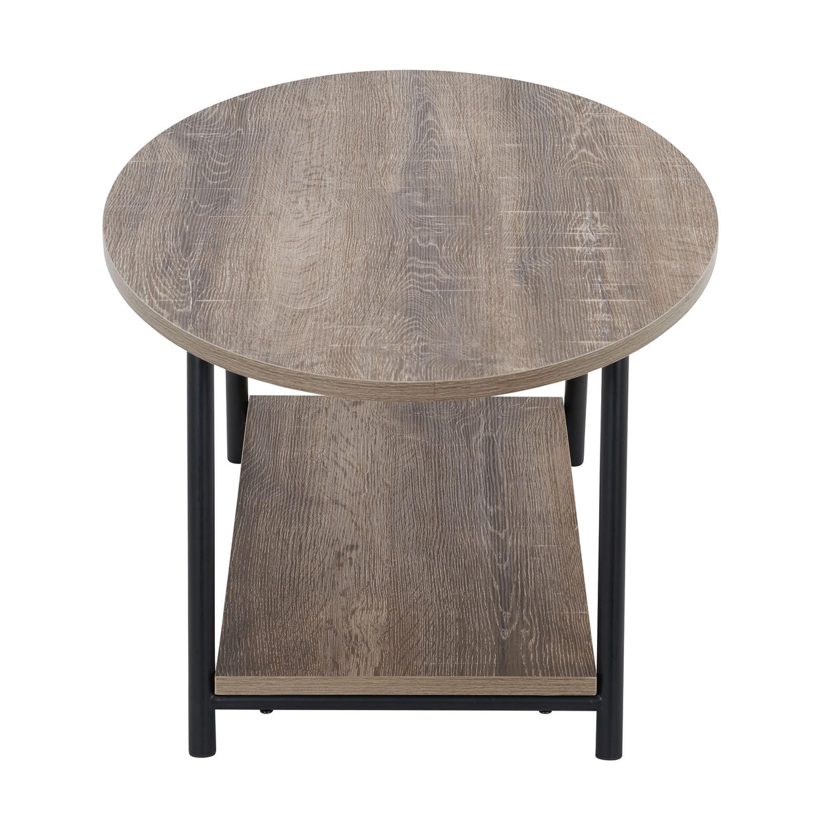 Household Essentials 8081-1 Oval Rustic Coffee Table with Storage Shelf | Distressed Ashwood Household Essentials