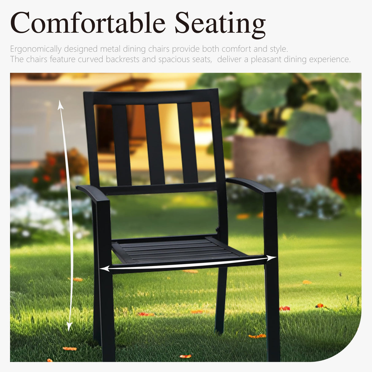 PHI VILLA 5-Piece Metal Patio Outdoor Table and Chairs Dining Set- 37" Square Bistro Table and 4 Backyard Garden Chairs, Table with 1.57" Umbrella Hole PHI VILLA