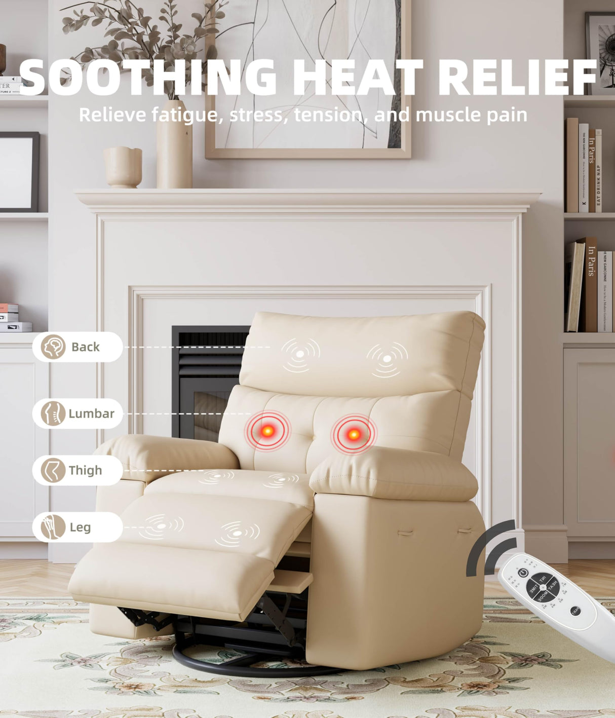 GarveeHome Electric Swivel Massage Chair, Power Rocking Recliner with Vibration and Heating, Overstuffed PU Leather Single Sofa with USB Port and Storage, Glider for Living Room Nursery GarveeHome