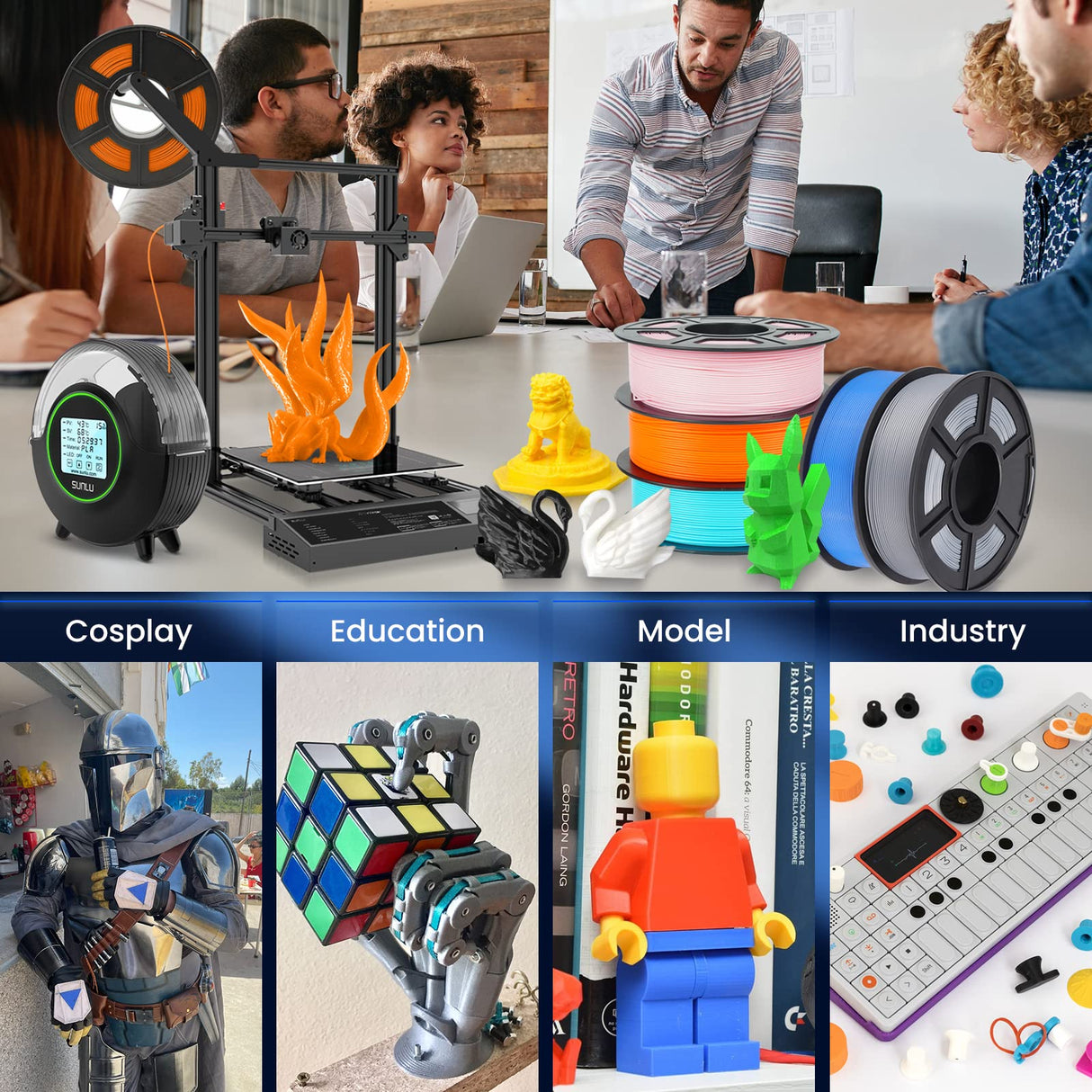 SUNLU PLA Plus Filament 1.75mm Black 1KG, Neatly Wound 3D Printer Filament 1.75mm, PLA+ 1000g, Dimensional Accuracy +/- 0.02 mm, Fit Most FDM 3D Printers, 1kg Spool (2.2lbs), Black SUNLU