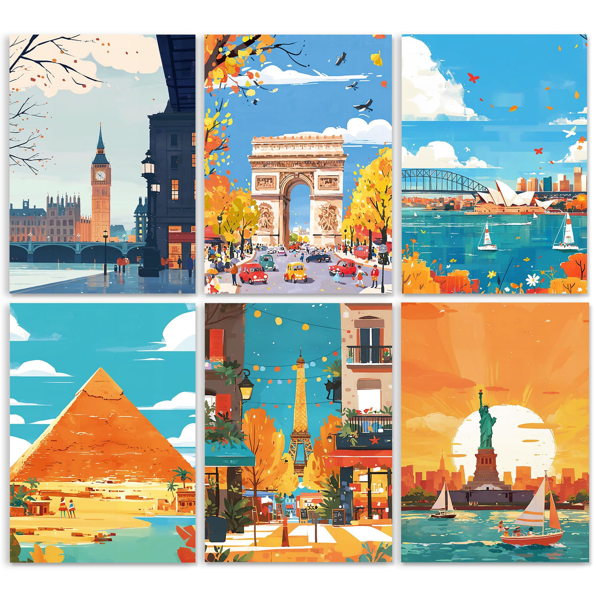 lamplig Paint by Numbers Kit for Kids 4-6,6-8 Famous Scenery Paint by Numbers for 6 Pack 10x14 Inch Painting by Numbers for Kids Ages 8-12 DIY Oil Paint On Canvas Without Frame lamplig