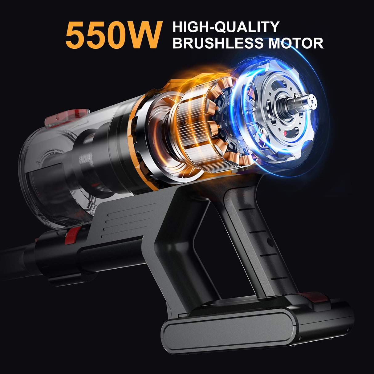 Cordless Vacuum Cleaner w/LED Display, 550W Self-Standing Cordless Stick Vacuum Cleaner for Home, Removable Battery/Lightweight/Rechargeable Pet Vacuum Cordless for Pet Hair/Hardwood Floor/Carpet VCC