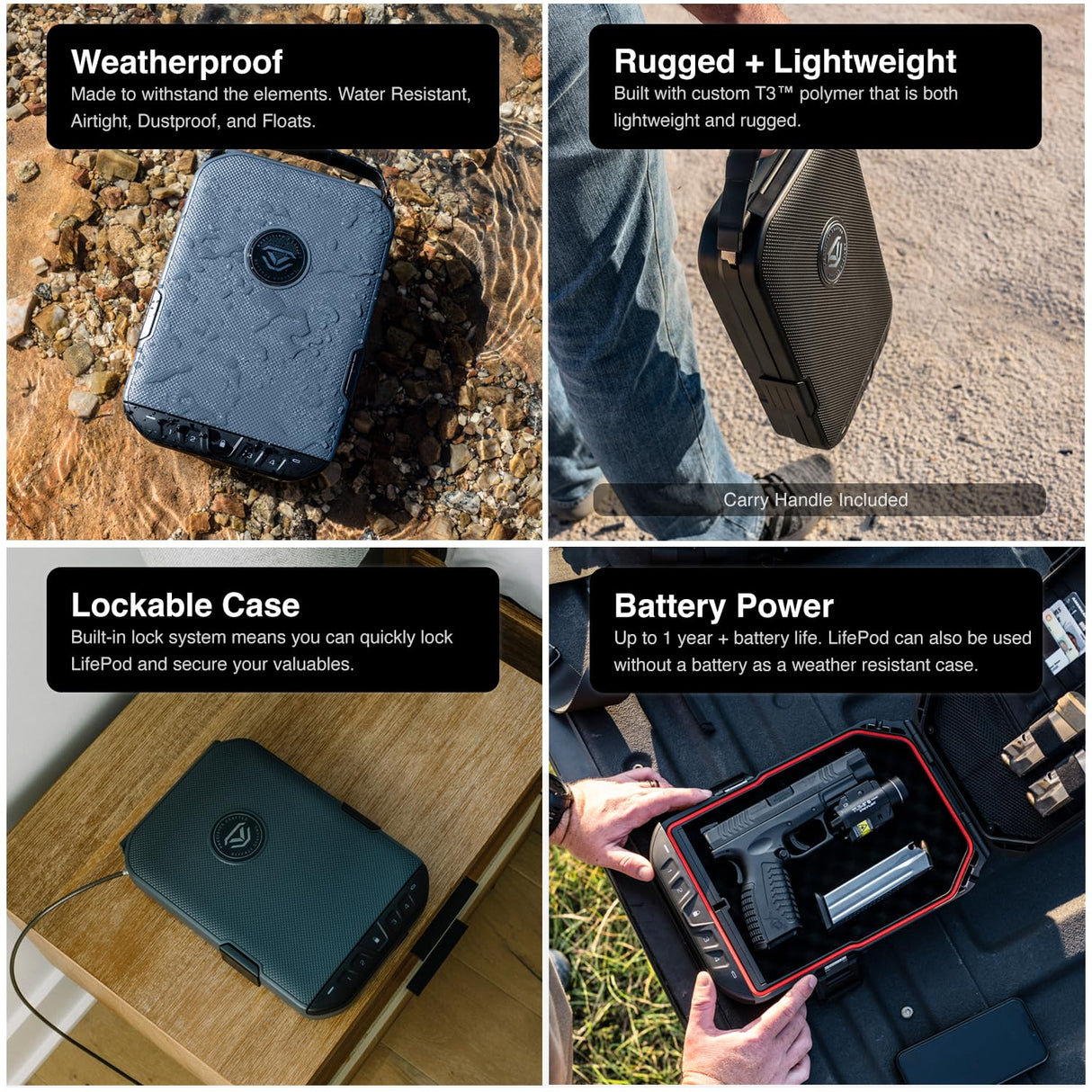 VAULTEK LifePod 20 Full-Size Biometric Lockable Weatherproof Case with Built-in Lock, Steel Security Cable, & TSA Handgun Case or Car Safe, Portable Travel Pistol Safe/Titanium Gray/Biometric VAULTEK