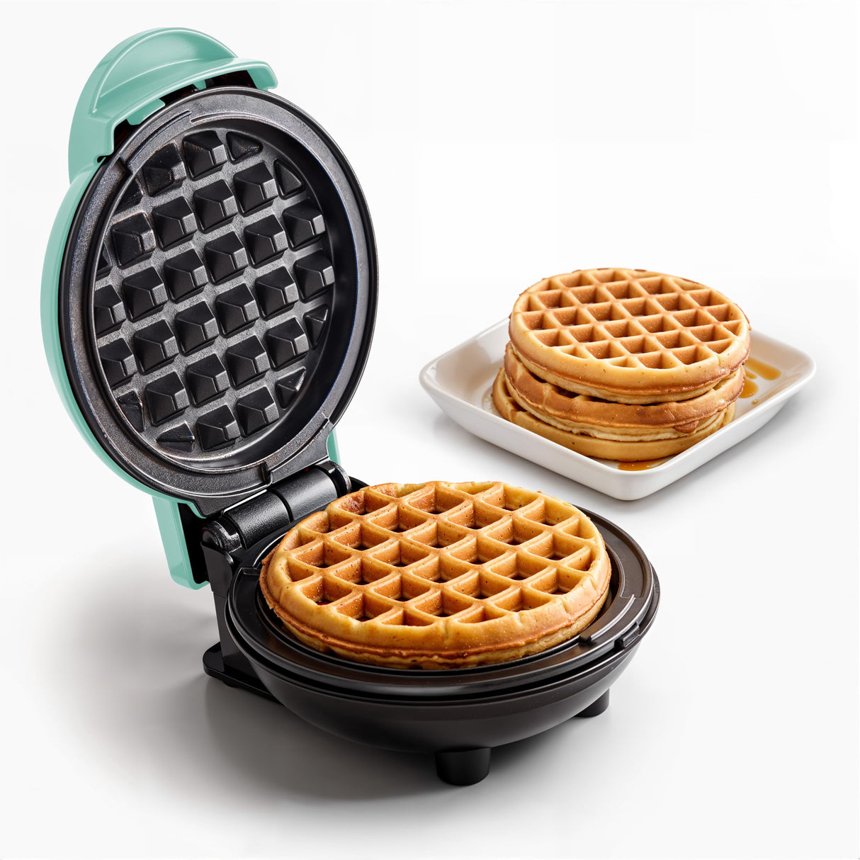 Elite Gourmet EWM015M Electric Nonstick 4.5-inch Mini Waffle Maker, Belgian Waffles, Compact Design, Hash Browns, Keto, Snacks, Sandwich, Eggs, Easy to Clean, Mint Elite Gourmet