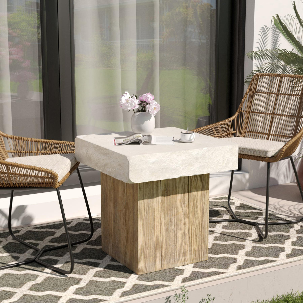 SUNBURY Outdoor Concrete Coffee Table, 20" W Patio Dining Table, Outdoor Table Square in Antique Beige Coffee Table for Patio, Garden, Backyard SUNBURY