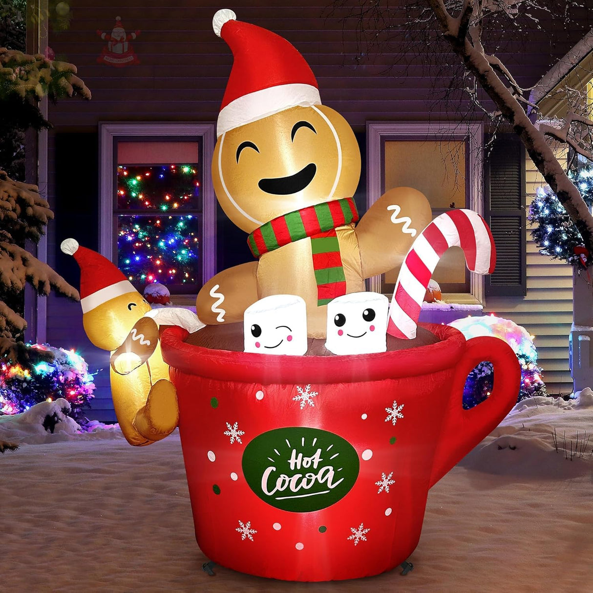 6 FT Christmas Inflatables Outdoor Decorations, Cute Gingerbread Man Christmas Inflatable, Inflatable Christmas Yard Decorations with Built-in LED Lights Annzoe