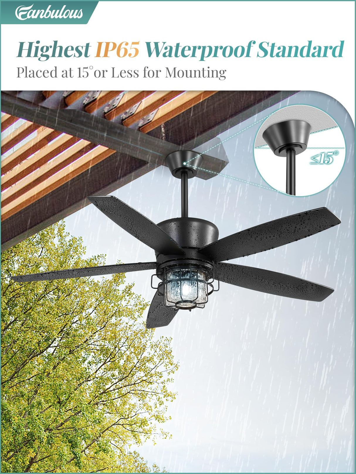 Fanbulous 52" Outdoor Ceiling Fans with Lights and Remote Control,IP65 Wet Rated Waterproof Ceiling Fan with 6-Speed DC Motor, Farmhouse Gazebo Fan for Porch Patios Pavilion Fanbulous