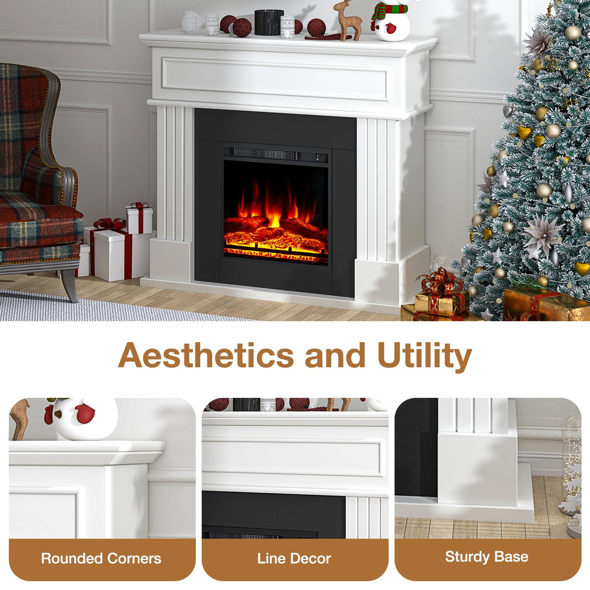 oneinmil Electric Fireplace with Mantel, Fireplace TV Stand with 18’’ Electric Fireplace Heater, 3D Realistic Flame, Freestanding Fireplace for Living Room, Bedroom, White oneinmil