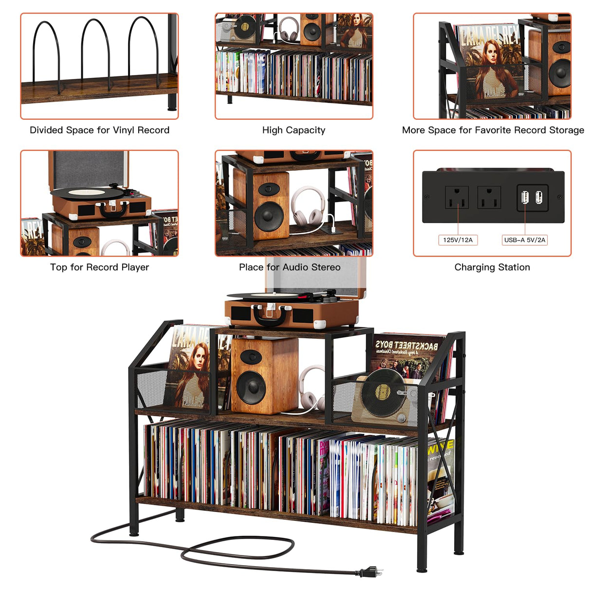 Homeiju Record Player Stand Holds up to 500 Albums,Turntable Stand with Vinyl Record Player Storage Cabinet,Large Record Player Table Vinyl Album Storage(Patent Pending) Homeiju
