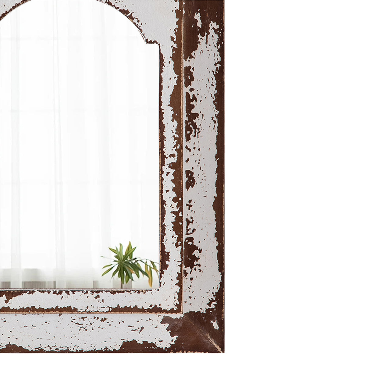 Sintosin Farmhouse Arched Mirrors for Wall Decor Living Room 16 X 12 Inch, Hanging Distressed Rectangular Carved Wood Frame Entryway Mirror, Handmade Antique Bathroom Mirrors for Over Sink Sintosin
