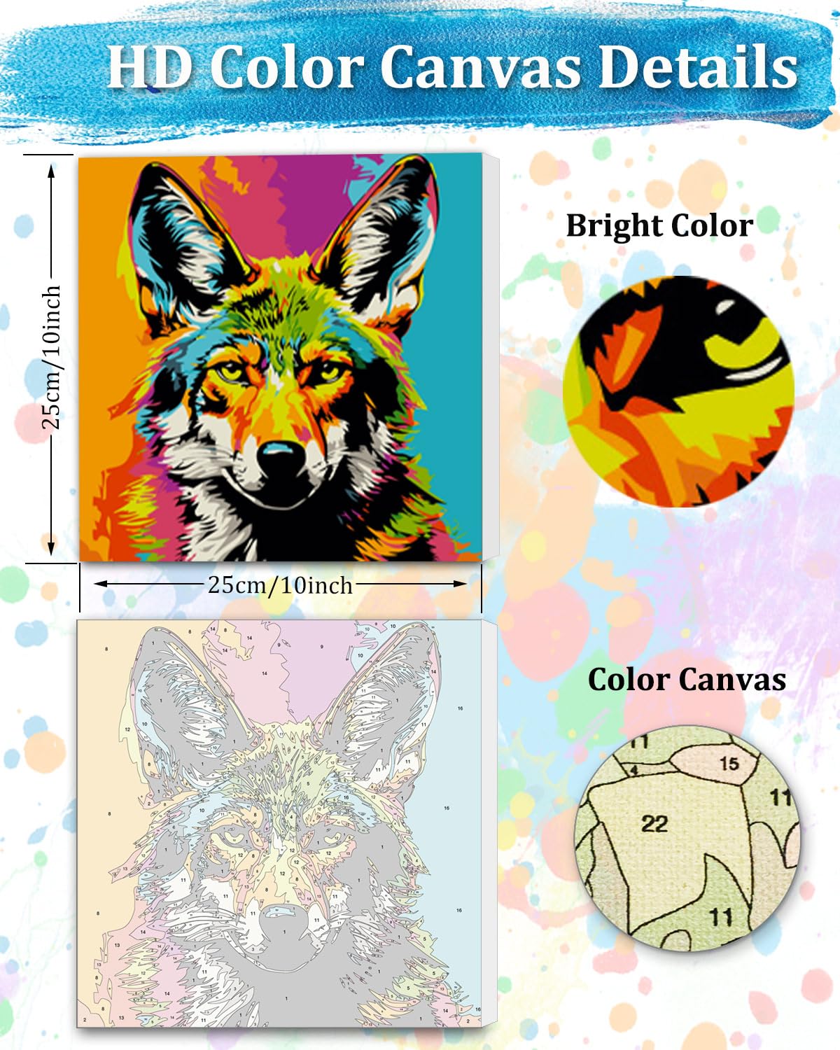 TOCARE Framed Paint by Numbers Kit for Adults, Wolf Paint by NumbersWith Frame,Wolf Paint by Number on Framed Canvas for Adult Beginner (10x10 Inch, Without Easel) TOCARE