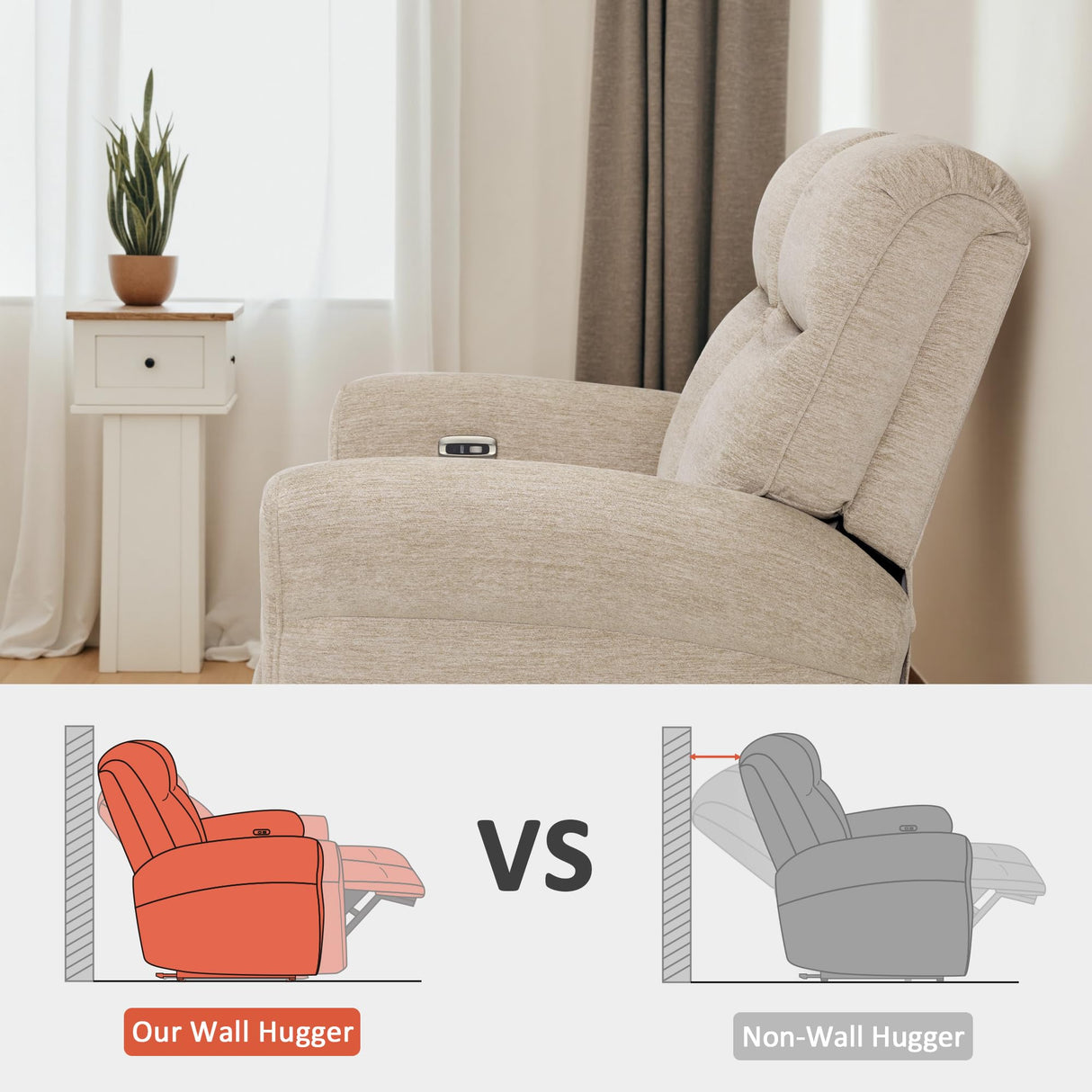 MCombo 64.6" Wall Hugger Power Loveseat Recliner Sofa with USB Ports, Reclining Loveseat for Small Spaces Living Room RV, Fabric PR635M1 (Beige) MCombo